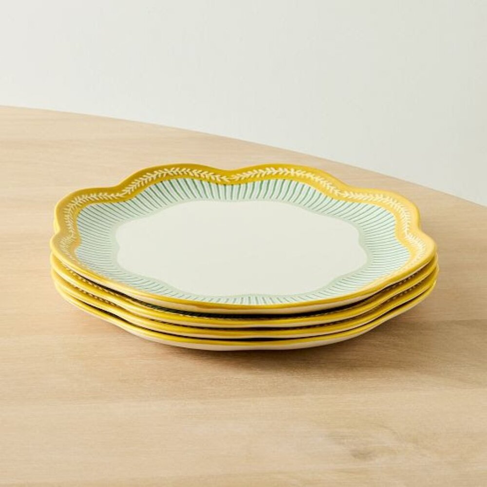 West Elm Rhode Dinnerware Dinner Plate, Printed Alabaster, Set of 4